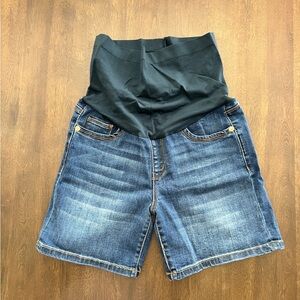 Denim Maternity Shorts with Black Waistband